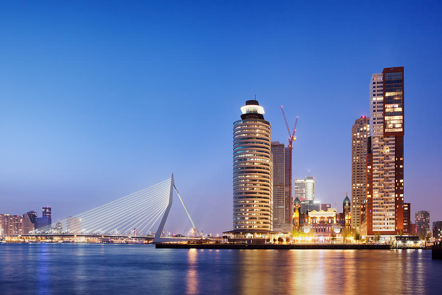 Skyscraper Photograph - City of Rotterdam Skyline in the Evening by Artur Bogacki