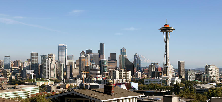 City Of Seattle Skyline With Space Photograph by Kingwu