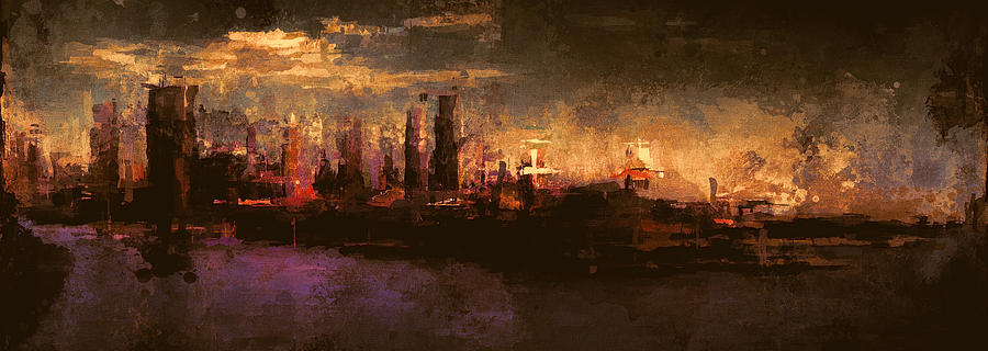 Abstract Mixed Media - City On The Sea by Lonnie Christopher