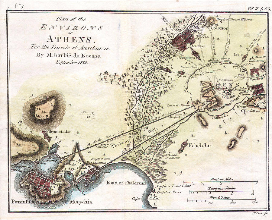 City Plan of Athens in Ancient Greece Drawing by Jean-Denis Barbie du Bocage