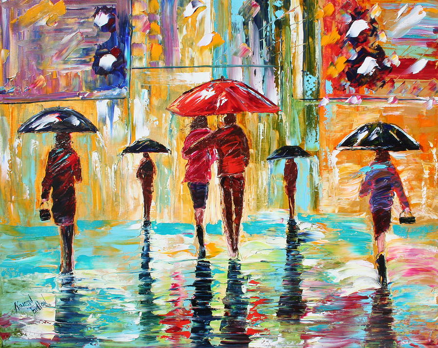 Umbrella Painting - City Rain by Karen Tarlton