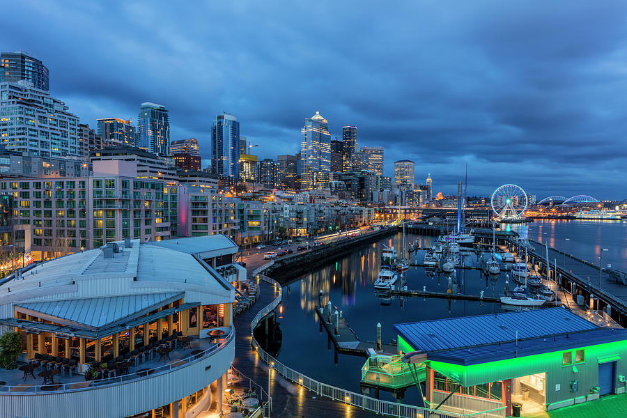 City Skyline At Dusk From Bell Street Photograph by Chuck Haney - Fine ...