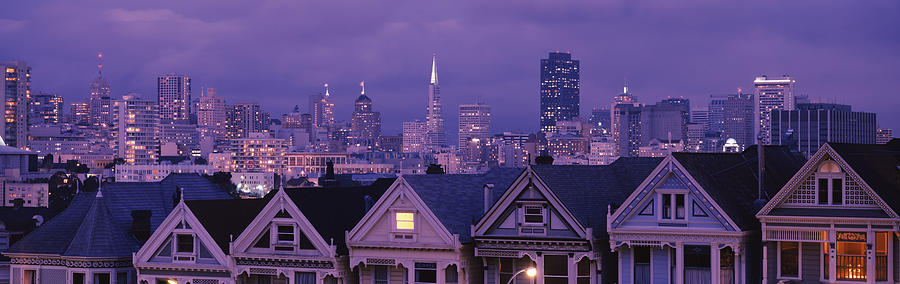 Color Image Photograph - City Skyline At Night, Alamo Square by Panoramic Images Color Image Photograph - City Skyline At Night, Alamo Square by Panoramic Images