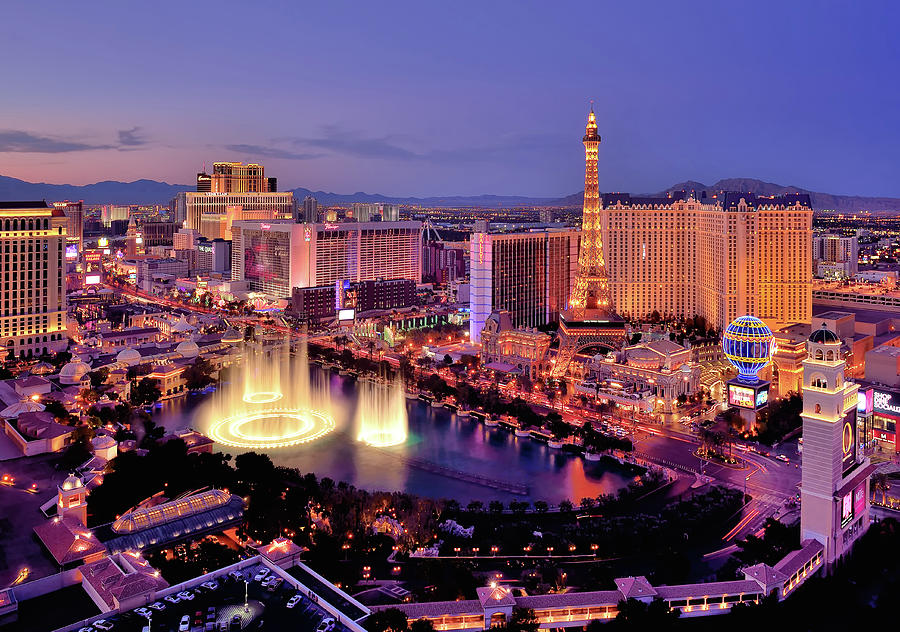 Architecture Photograph - City Skyline At Night With Bellagio by Rebeccaang