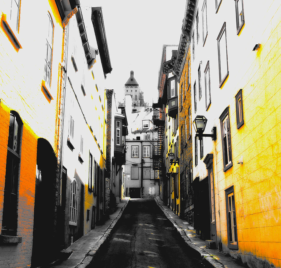 Architecture Photograph - City Street Scene Black and Yellow Photograph by Laura Carter