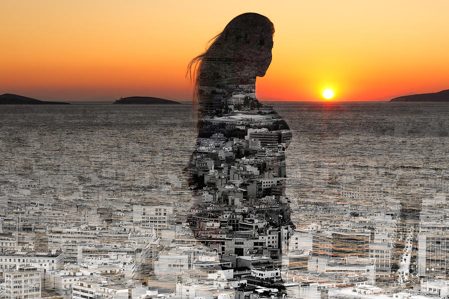 City within a womans silhouette Photograph by Constantinos Iliopoulos
