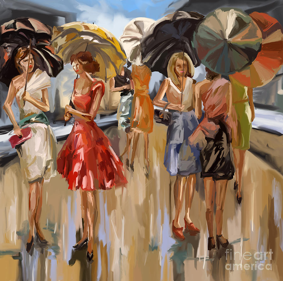 City Women in the Rain Painting by Tim Gilliland