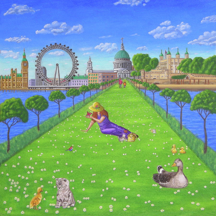 Big Ben Painting - Cityscape Paintings London Monuments and Millennium Bridge by Luigi Carlo