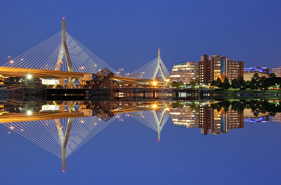 Boston Photograph - Cityscape Reflection of the Boston Zakim Bridge by Juergen Roth