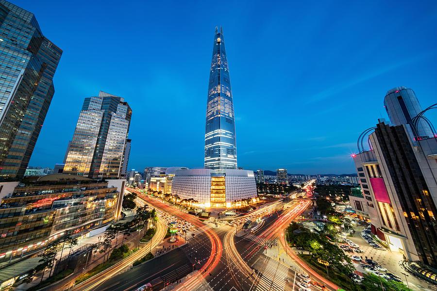 Cityscape Songpagu Skyscrapers Lotte World Tower at Night Seoul Photograph by Mlenny