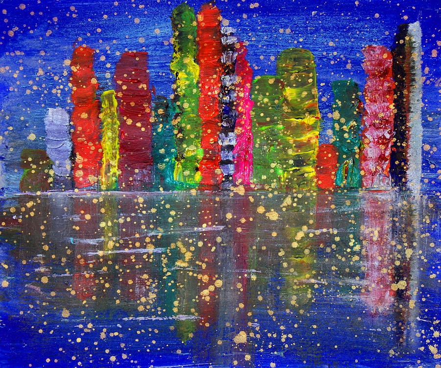 Abstract Painting - Cityscapes At Night by Julia Apstolova