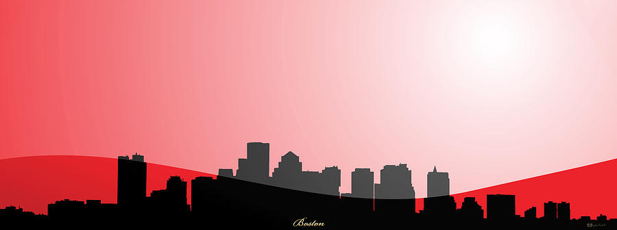 Boston Cityscapes Digital Art - Cityscapes - Boston Skyline in Black on Red by Serge Averbukh