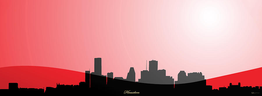 Cityscapes - Houston Skyline in Black on Red Digital Art by Serge Averbukh