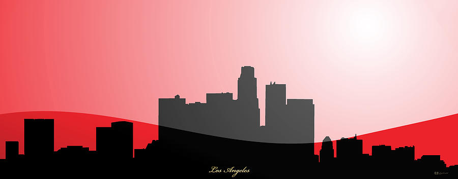 Cityscapes- Los Angeles Skyline in Black on Red Digital Art by Serge Averbukh