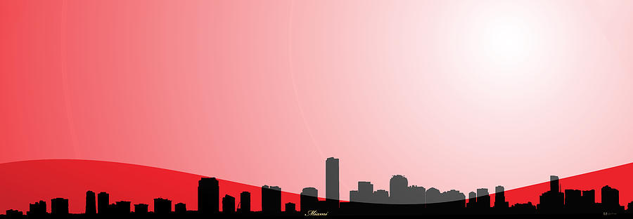 Cityscapes - Miami Skyline in Black on Red Digital Art by Serge Averbukh