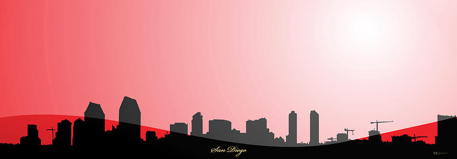 Cityscapes - San Diego Skyline in Black on Red Digital Art by Serge Averbukh