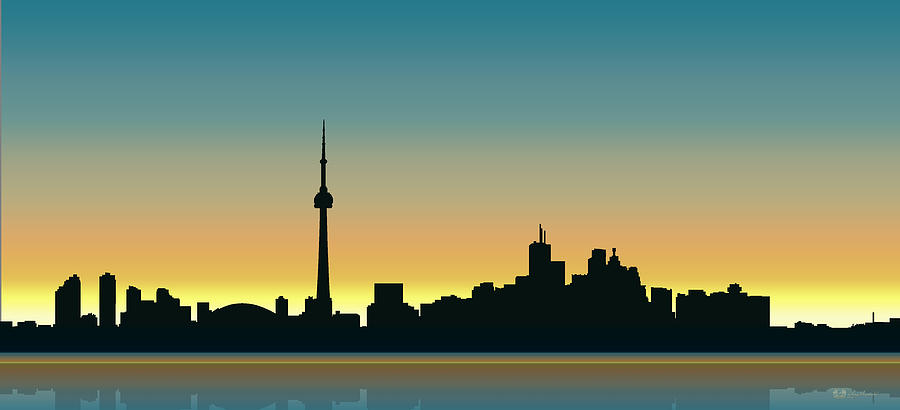 Sunset Digital Art - Cityscapes - Toronto Skyline - Dawn by Serge Averbukh