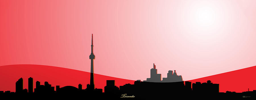 Toronto Skylines Digital Art - Cityscapes - Toronto Skyline in Black on Red by Serge Averbukh