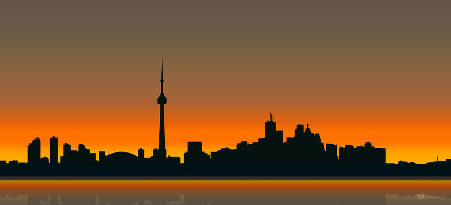 Sunset Digital Art - Cityscapes - Toronto Skyline - Twilight by Serge Averbukh
