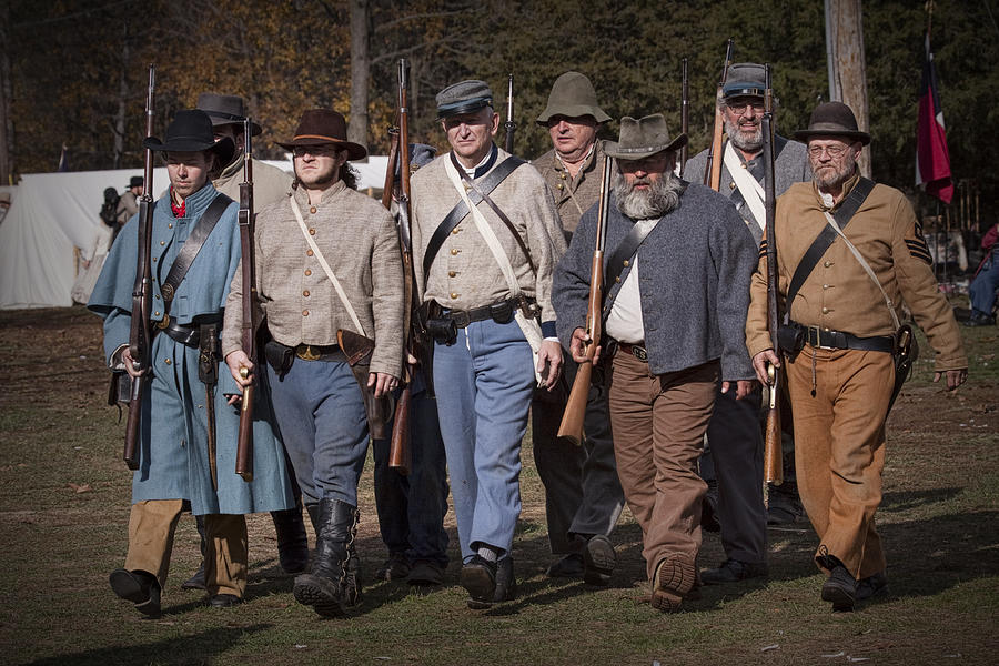 Civil War Confederate Troop Reenactors Marching Photograph by Randall Nyhof