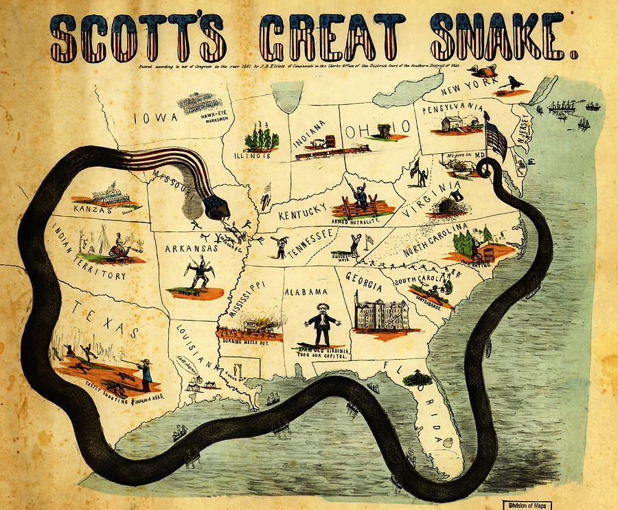 Civil War Map Scott S Great Snake 1861 Painting