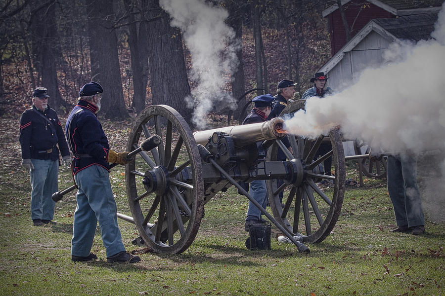 Civil War Reenactors firing a Cannon Photograph by Randall Nyhof