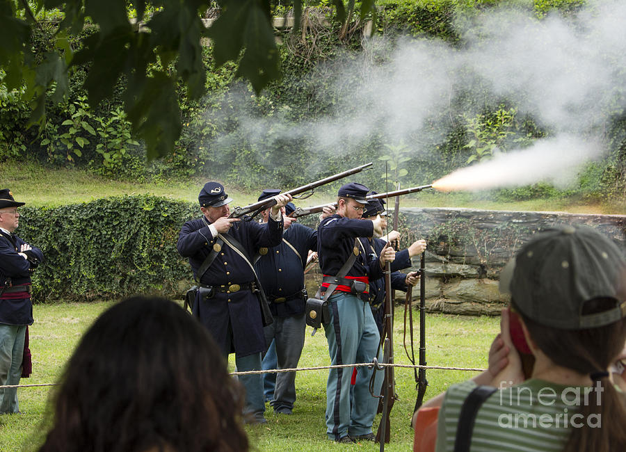 Civil War soldier reenactors fire muskets at Harpers Ferry West Virginia Photograph by William Kuta