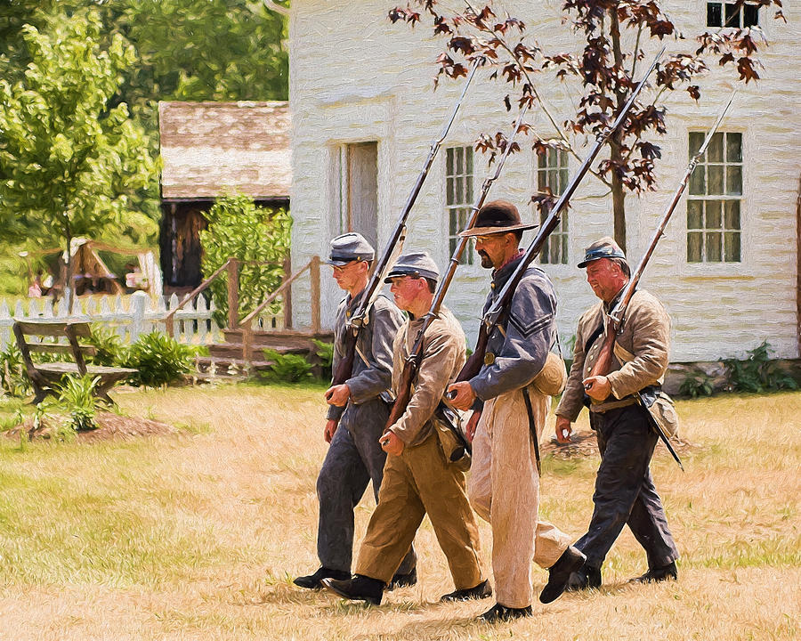 Civil war soldiers marching  Photograph by Chris Bordeleau