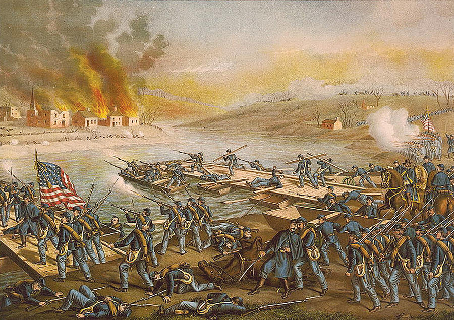 Boat Painting - Civil War  The Battle Of Fredericksburg - Pontoon Bridges by MotionAge Designs