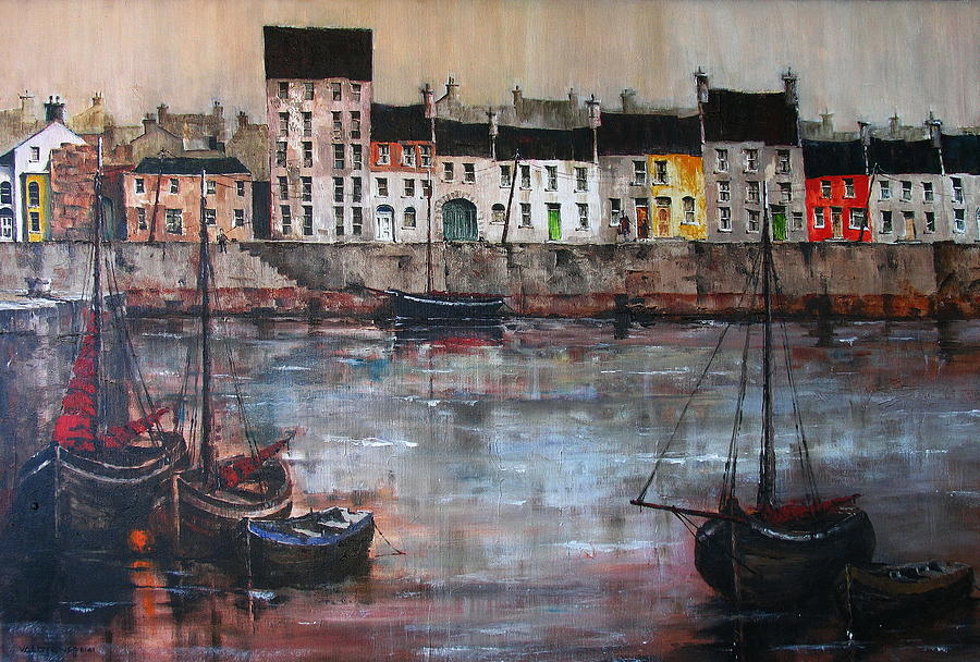 Val Byrne Painting - Cladagh Harbour in Galway by Val Byrne