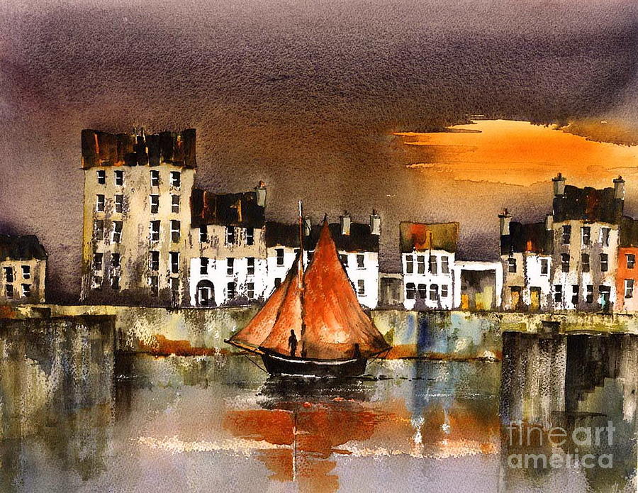 Cladagh Sunset  Galway Painting by Val Byrne