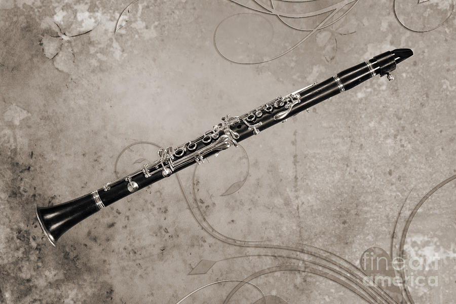 Clarinet Music Instrument Over Grunge in Sepia 3260.01 Photograph by M K Miller