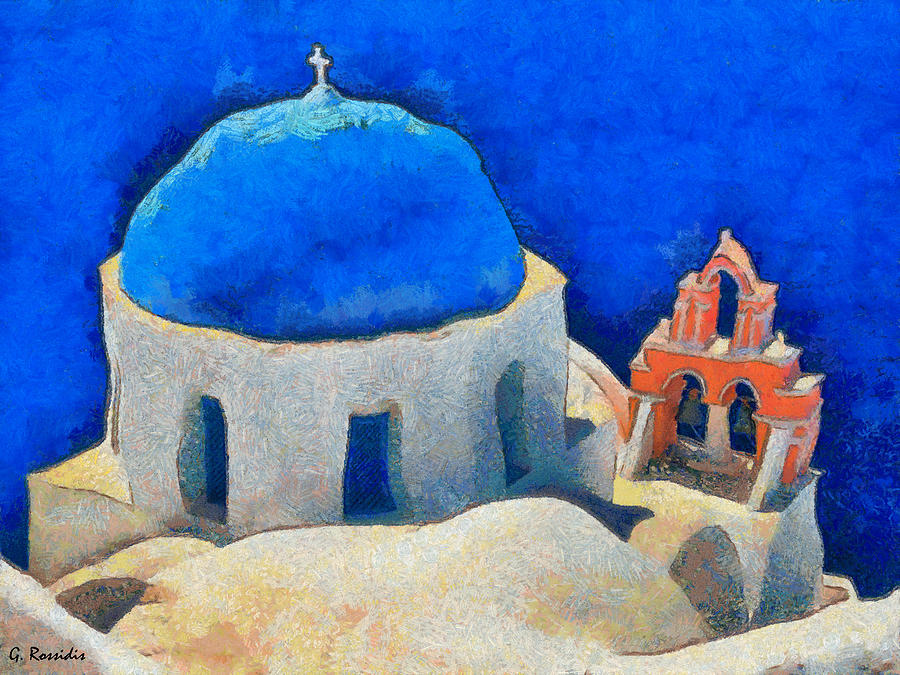 Clasical Santorini Painting by George Rossidis