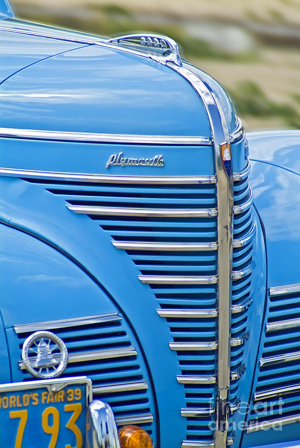 Car Photograph - Classic 1939 Plymouth Automobile Turquoise Silver Chrome Grille by David Zanzinger