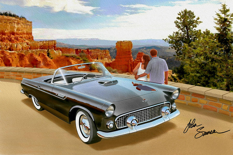 Car Painting - Classic 1955 Thunderbird at Bryce Canyon black  by John Samsen