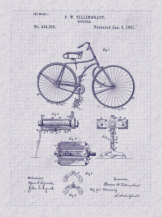 Vintage Digital Art - Classic 1891 Bicycle Patent Blueprint by Barry Jones
