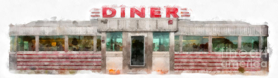 Classic American Diner Watercolor Photograph by Edward Fielding