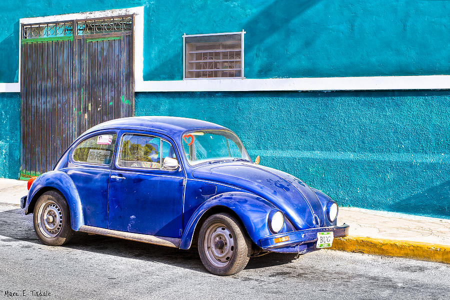 Car Photograph - Classic Blue Volkswagen On The Streets Of Mexico by Mark E Tisdale