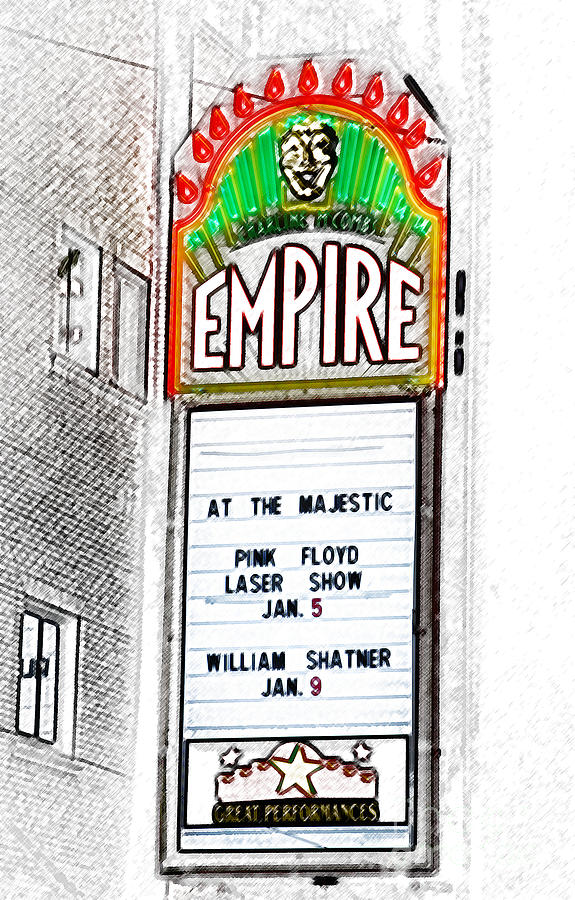 Classic Empire Theater Illuminated Marquee Sign featuring Pink Floyd and William Shatner Digital Art Digital Art by Shawn OBrien