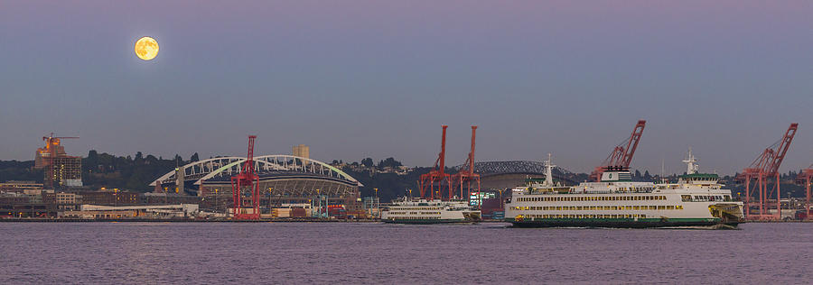 Classic Full Moon and Ferries Panorama Photograph by Scott Campbell