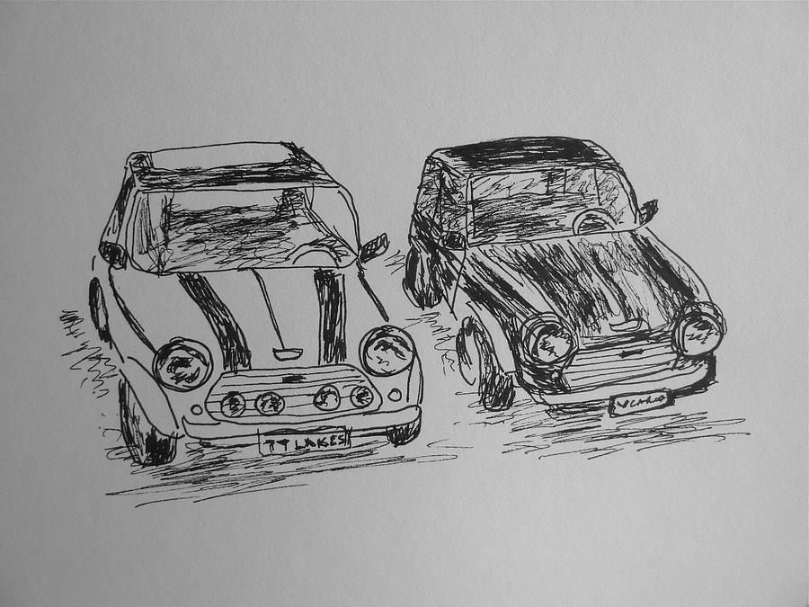 Classic Minis Drawing by Victoria Lakes