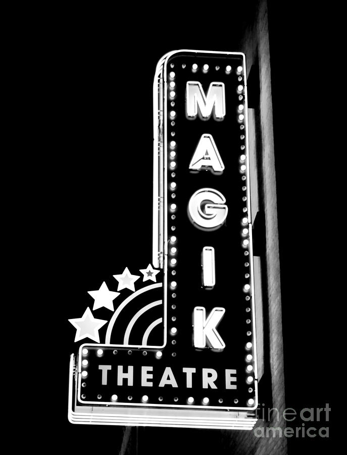 Classic Movie Theater Marquee Americana San Antonio Texas Black and White Conte Crayon Digital Art Digital Art by Shawn OBrien