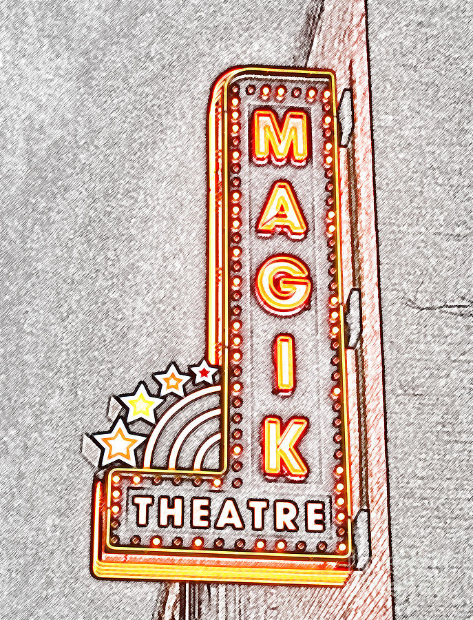 Classic Movie Theater Marquee Americana San Antonio Texas Colored Pencil Digital Art Digital Art by Shawn OBrien