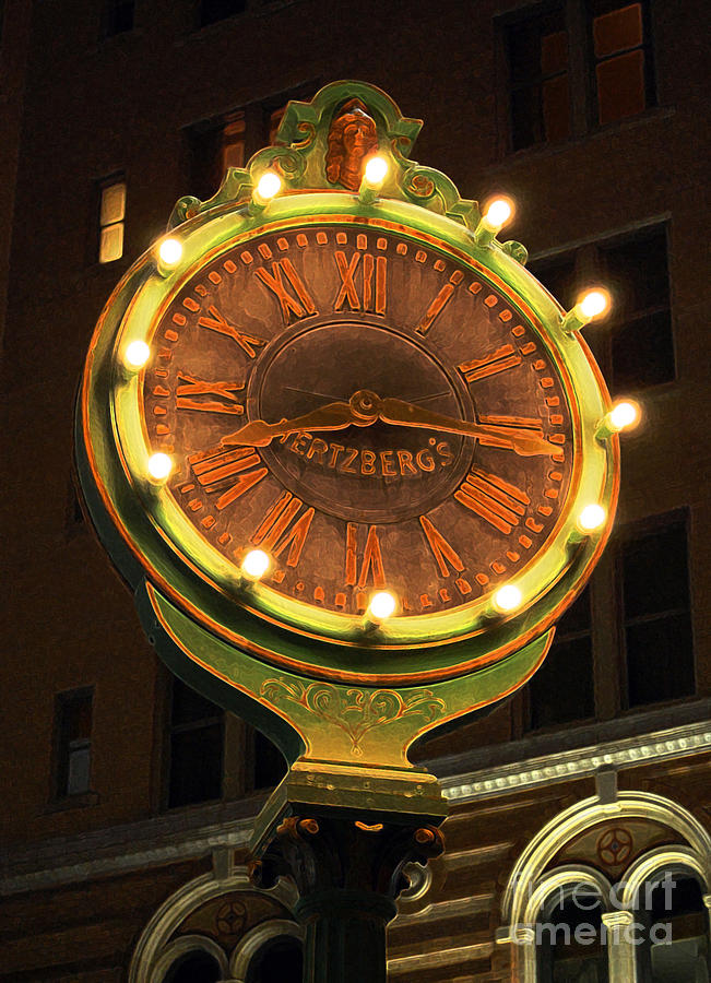 Classic Nostalgic Americana Clock Downtown San Antonio Accented Edges Digital Art Digital Art by Shawn OBrien