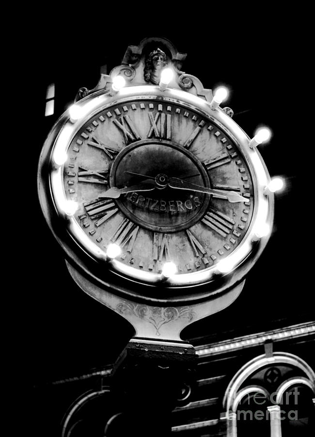 Classic Nostalgic Americana Clock Downtown San Antonio Black and White Conte Crayon Digital Art Digital Art by Shawn OBrien