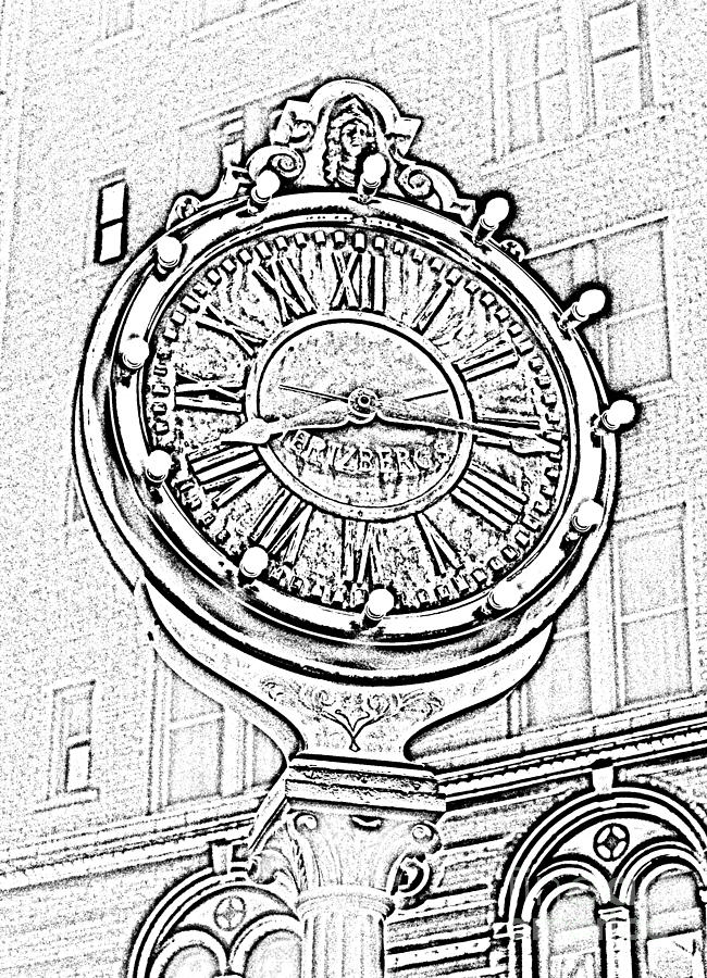 San Antonio Digital Art - Classic Nostalgic Americana Clock Downtown San Antonio Black and White Digital Art by Shawn OBrien