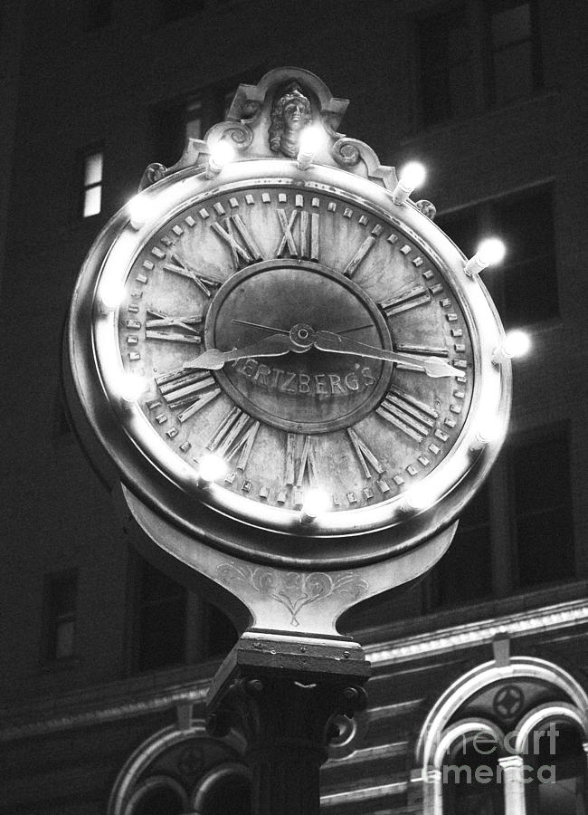 Classic Nostalgic Americana Clock Downtown San Antonio Black and White Film Grain Digital Art Digital Art by Shawn OBrien