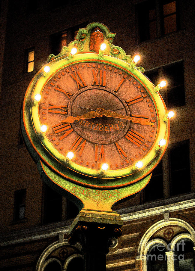 Classic Nostalgic Americana Clock Downtown San Antonio Ink Outlines Digital Art Digital Art by Shawn OBrien