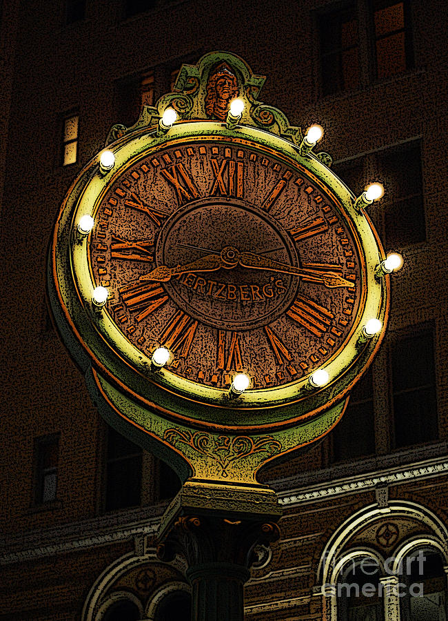 Classic Nostalgic Americana Clock Downtown San Antonio Poster Edges Digital Art Digital Art by Shawn OBrien