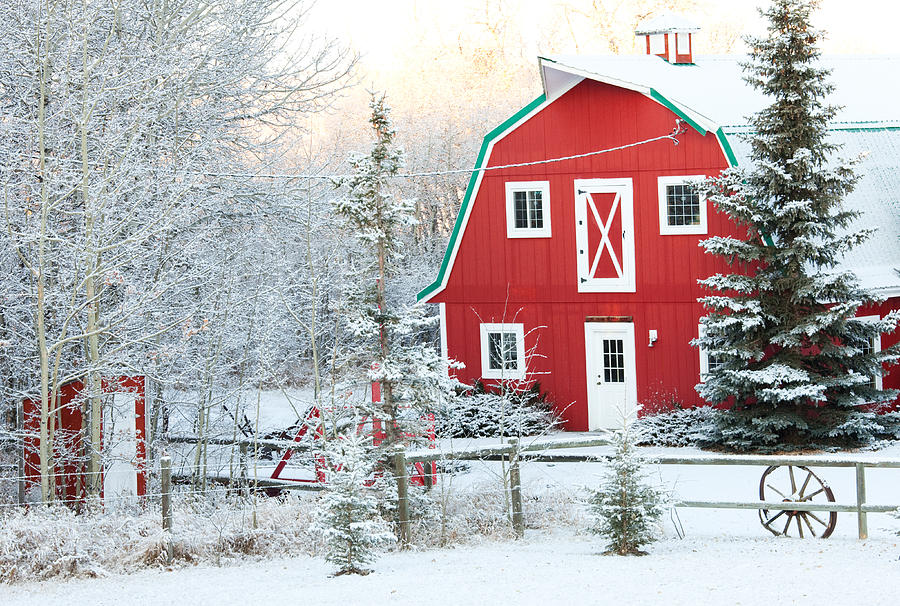 Classic Red Barn in Winter Photograph by ImagineGolf